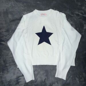 White Knit Sweater with Blue Star, Size L